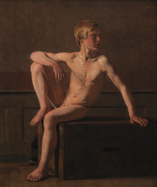 Nude Figure; Sitting Boy, vintage artwork by Christen Købke, A3 (16x12") Poster Print