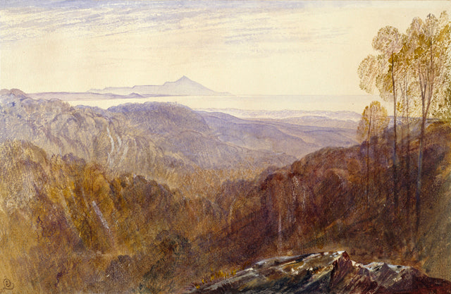 Distant View of Mount Athos, vintage artwork by Edward Lear, A3 (16x12") Poster Print