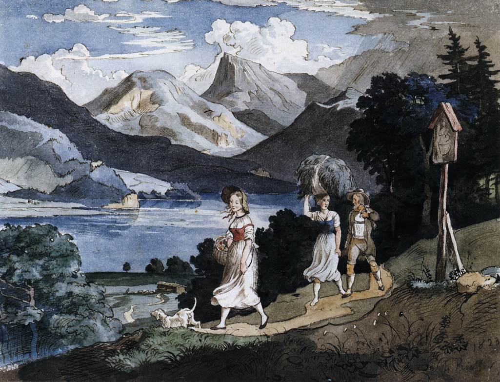 The Fuschlsee in the Saltzkammagut, vintage artwork by Ludwig Richter, A3 (16x12") Poster Print