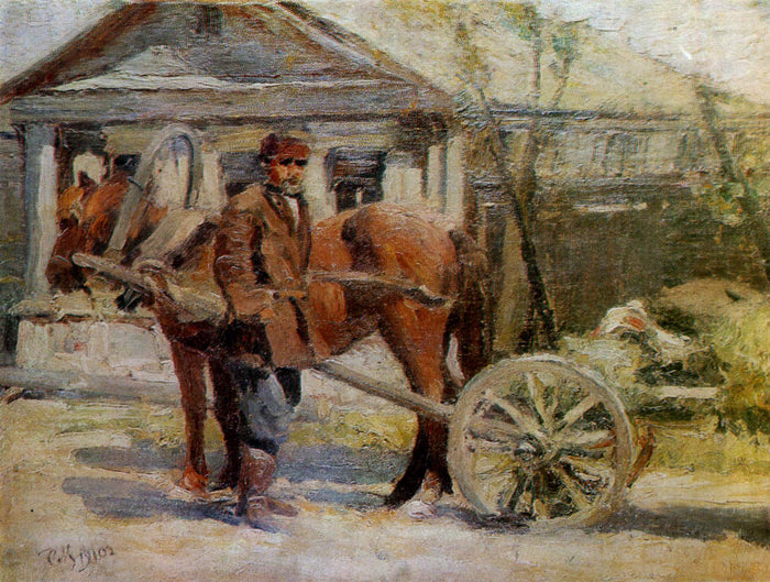 Peasant with a Horse by Sergei Malyutin,A3(16x12