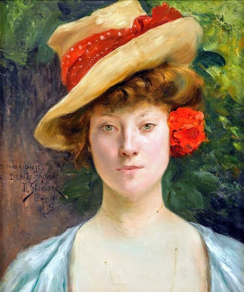 Young woman in a garden by Julius LeBlanc Stewart,A3(16x12")Poster
