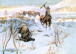 Christmas Dinner for the Men on the Trail, vintage artwork by Charles Marion Russell, 12x8" (A4) Poster