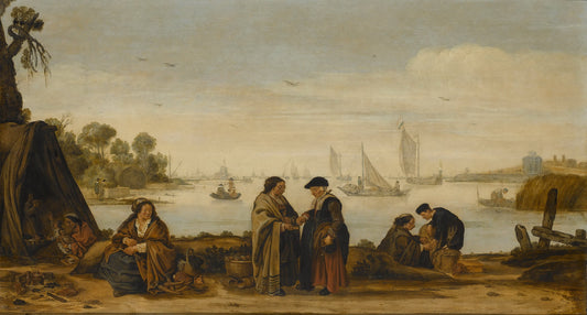 River Landscape with Gypsies, vintage artwork by Arent Arentsz., 12x8" (A4) Poster