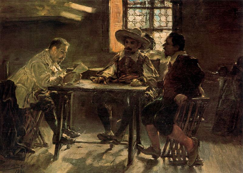 Meeting of Cavaliers, vintage artwork by Ignacio Pinazo Camarlench, 12x8" (A4) Poster