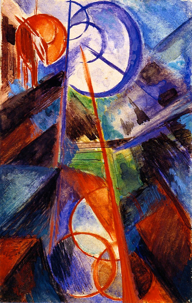 Abstract Mountain Landscape with Fabulous Beast, vintage artwork by Franz Marc, 12x8" (A4) Poster