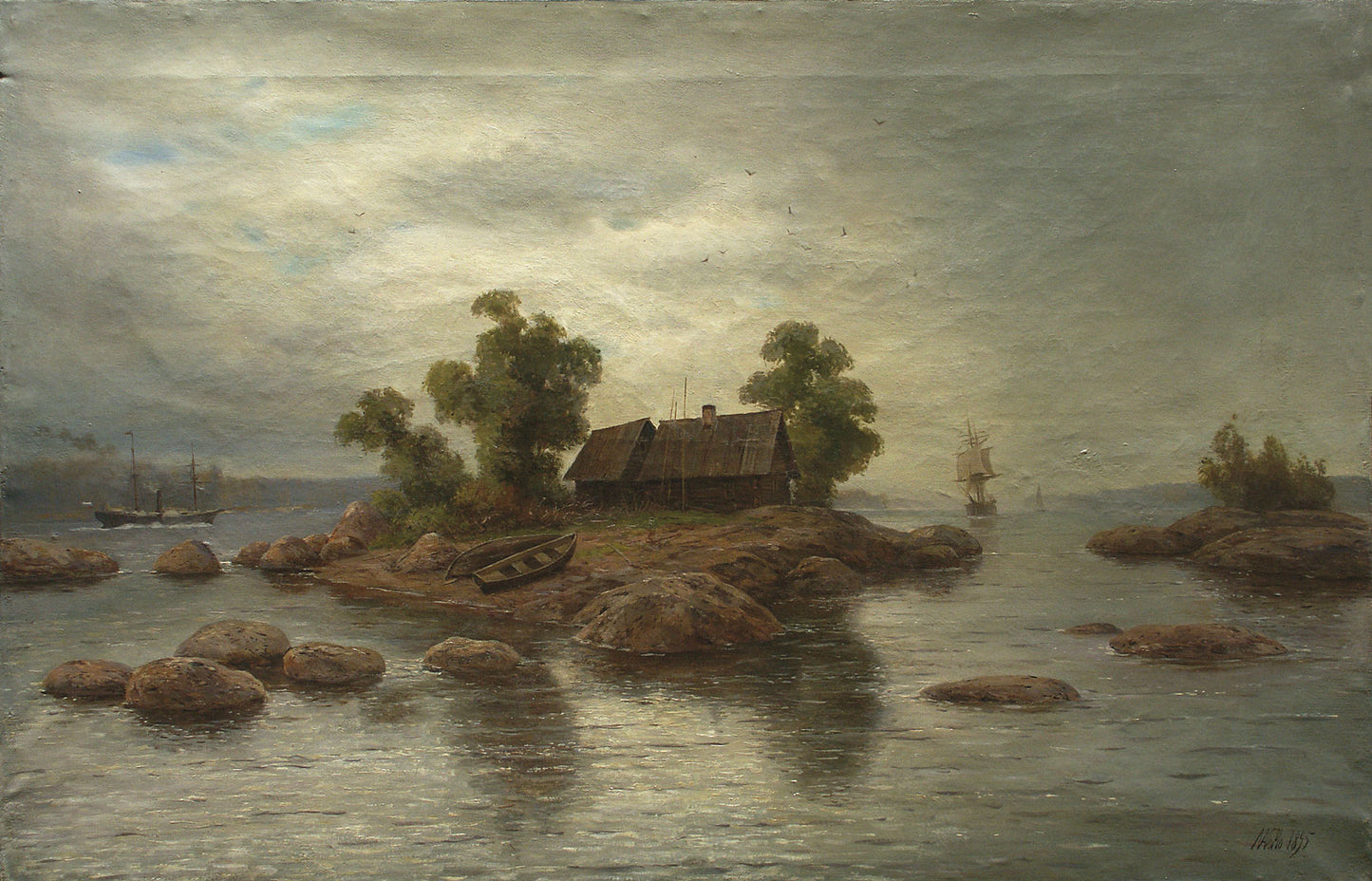 House on an Island, vintage artwork by Lev Lagorio, 12x8" (A4) Poster