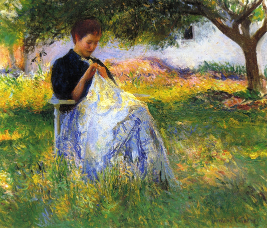 A Girl Sewing in an Orchard by Edmund Tarbell,A3(16x12")Poster