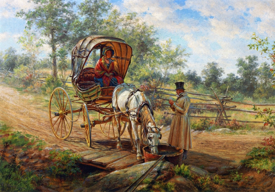 At the Watering Trough, vintage artwork by Edward Lamson Henry, 12x8" (A4) Poster