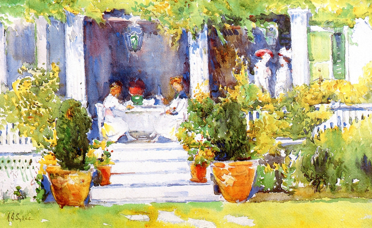 Lunch on the Porch, Vernon Place, Cincinnati, vintage artwork by Annie G. Sykes, 12x8" (A4) Poster