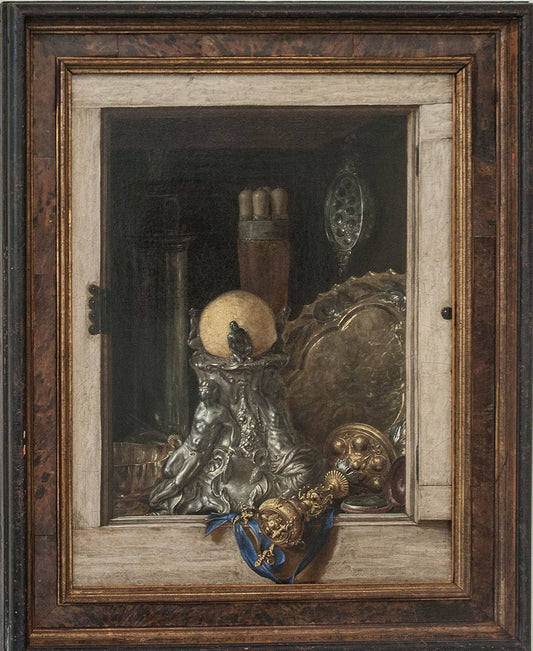 Silverware in an Open Cabinet, vintage artwork by Cornelis Norbertus Gysbrechts, 12x8" (A4) Poster