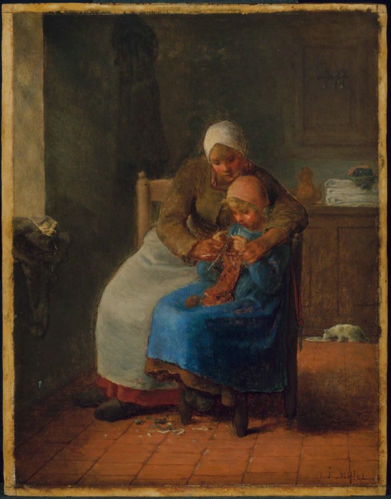 Knitting Lesson, vintage artwork by Jean-François Millet, A3 (16x12") Poster Print