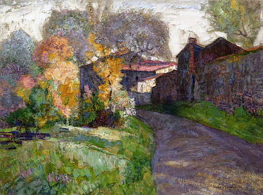Path at the Entrance to the Village in Autumn, vintage artwork by Victor Charreton, 12x8" (A4) Poster