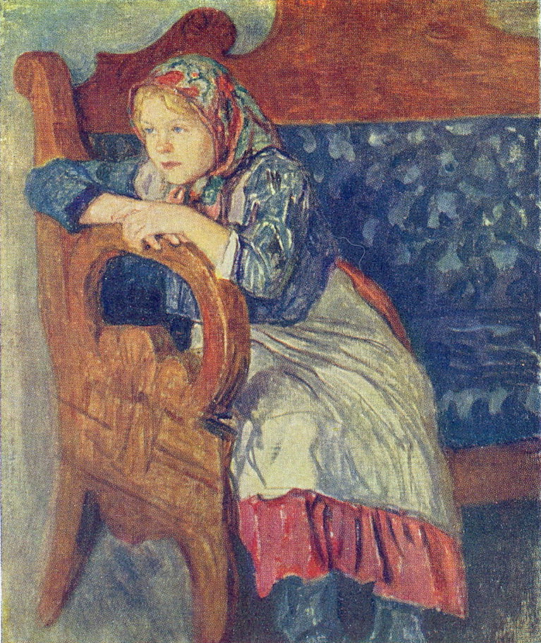 Girl on a Sofa by Nikolai Petrovich Bogdanov-Belsky,A3(16x12")Poster