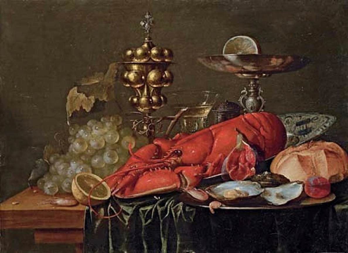 Still-Life with Lobster, vintage artwork by Carstian Luyckx, 12x8" (A4) Poster