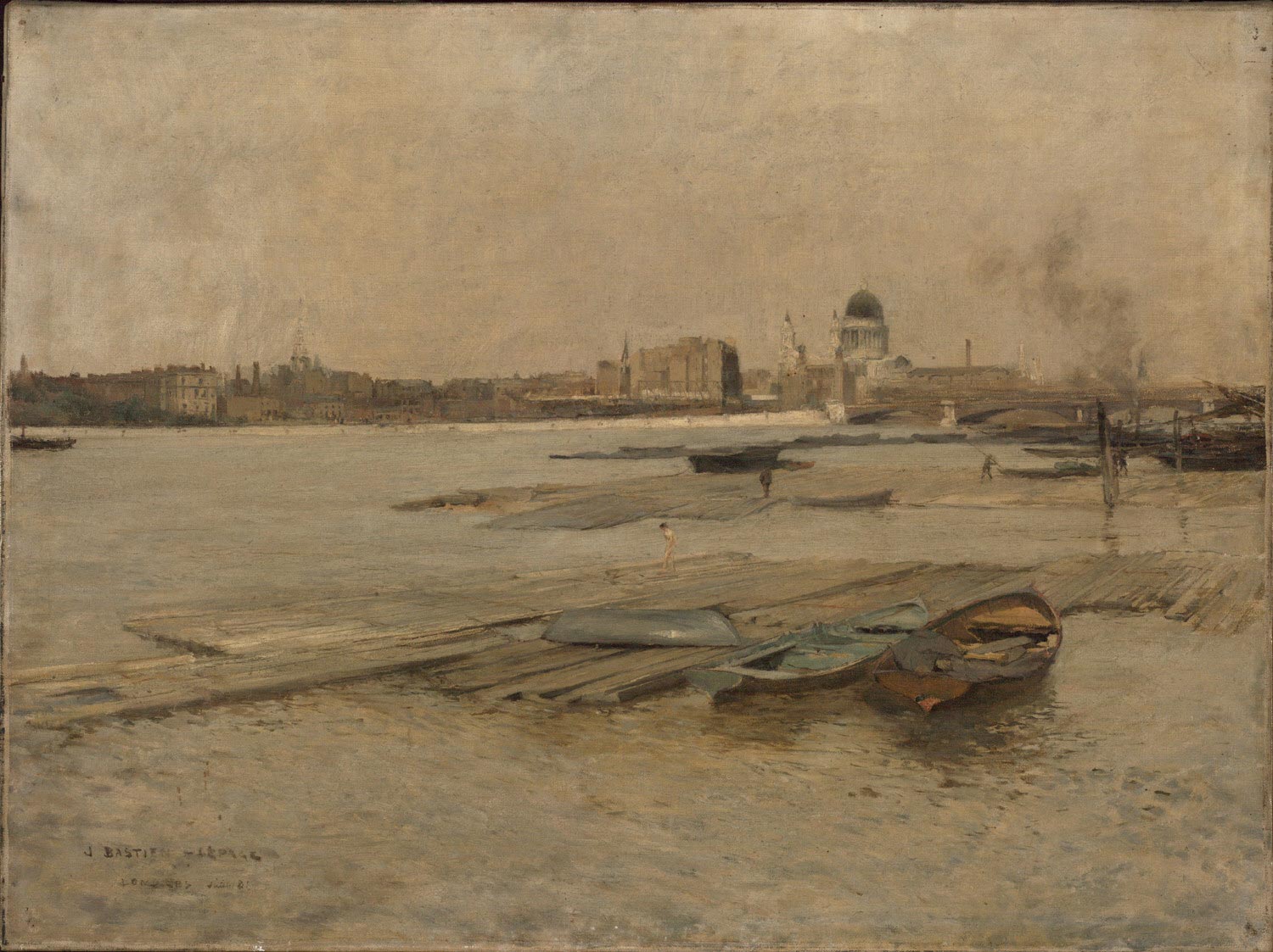 Blackfriars Bridge and the Thames, London, vintage artwork by Jules Bastien-Lepage, 12x8" (A4) Poster