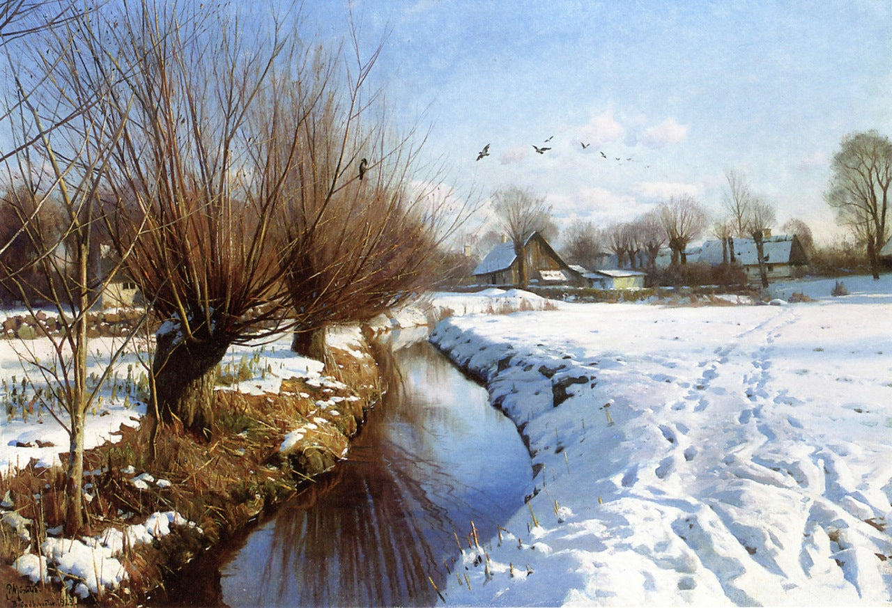 Winter in Brøndby vester, vintage artwork by Peder Mork Mønsted, 12x8" (A4) Poster