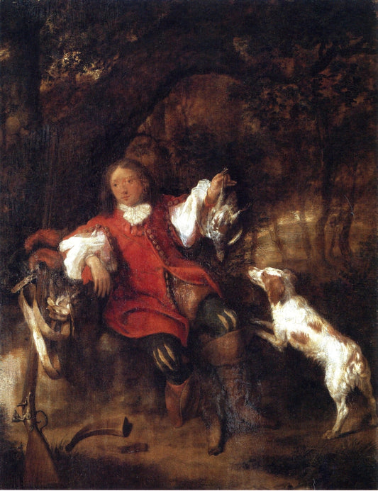 A Hunter Showing His Prey, vintage artwork by Gabriël Metsu, 12x8" (A4) Poster