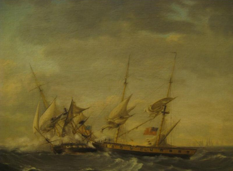 Capture of the H. B. M. Sloop-of-War Frolic by  the U.S. Sloop-of-War Wasp, vintage artwork by Thomas Birch, 12x8" (A4) Poster