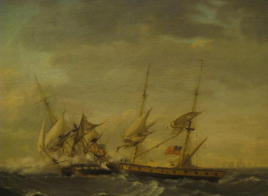 Capture of the H. B. M. Sloop-of-War Frolic by  the U.S. Sloop-of-War Wasp, vintage artwork by Thomas Birch, 12x8" (A4) Poster