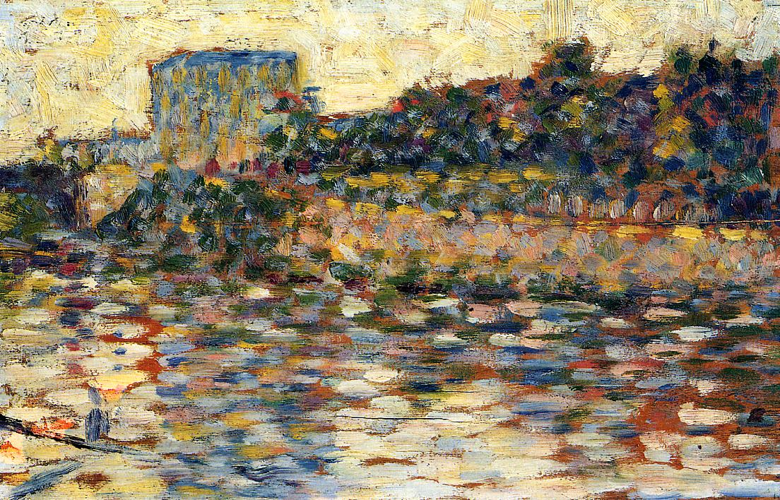 Courbevoie, Landscape with Turret, vintage artwork by Georges Seurat, 12x8" (A4) Poster