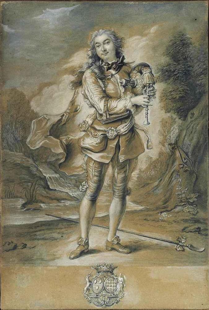 Portrait of Gaspard de Gueidan Playing the Musette, vintage artwork by Charles-Antoine Coypel IV, 12x8" (A4) Poster