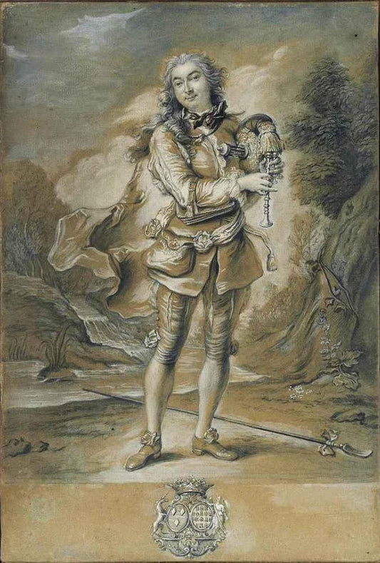 Portrait of Gaspard de Gueidan Playing the Musette, vintage artwork by Charles-Antoine Coypel IV, 12x8" (A4) Poster