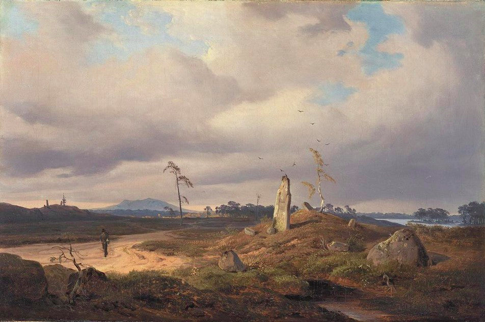 Landscape with Rune Stone, vintage artwork by Andreas Achenbach, A3 (16x12") Poster Print
