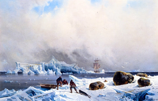 Seal Hunting in the Arctic, vintage artwork by Franz Wilhelm Schiertz, A3 (16x12") Poster Print