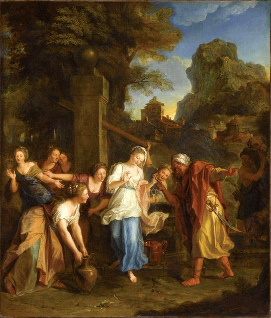 Eliezer and Rebecca, vintage artwork by Antoine Coypel II, 12x8" (A4) Poster