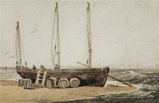 Beached Fishing Boat, vintage artwork by Samuel Prout, 12x8" (A4) Poster