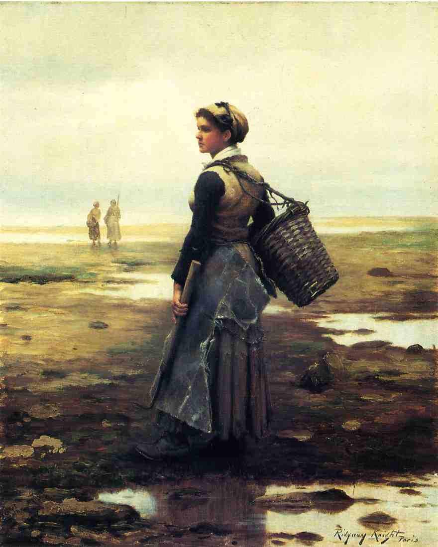 Clamming, vintage artwork by Daniel Ridgway Knight, 12x8" (A4) Poster