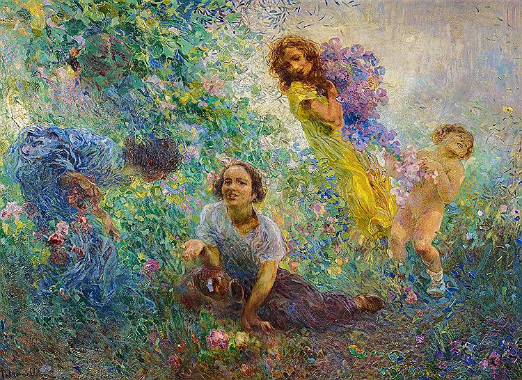Spring in Florence, vintage artwork by Plinio Nomellini, 12x8" (A4) Poster