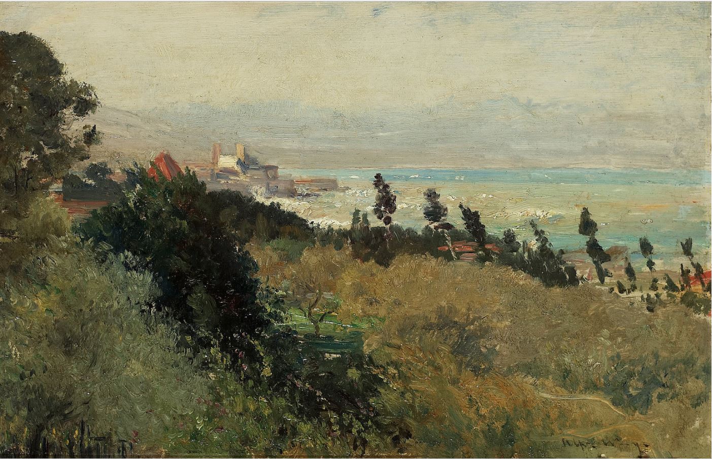 Coastal Landscape, France, vintage artwork by Alfred Wahlberg, 12x8" (A4) Poster