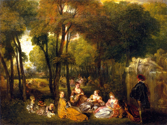 The Champs-Elysees, vintage artwork by Jean-Antoine Watteau, 12x8" (A4) Poster