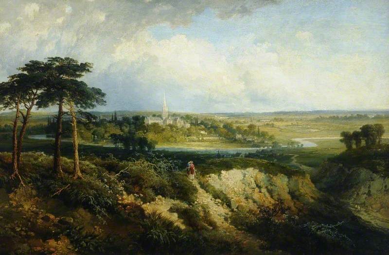 Salisbury, Wiltshire, vintage artwork by Edmund John Niemann, A3 (16x12") Poster Print