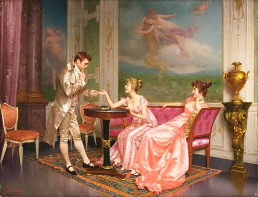 The courtship, vintage artwork by Vittorio Reggianini, 12x8" (A4) Poster
