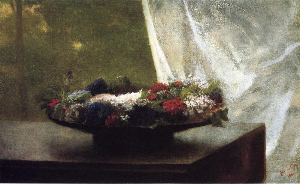 Flowers in a Lacquer Bowl, vintage artwork by John La Farge, 12x8" (A4) Poster