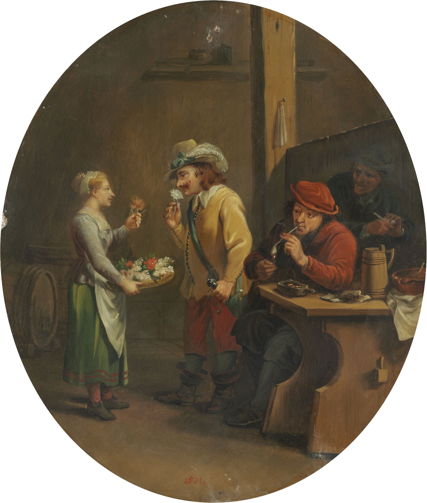 Allegories of the Five Senses - Smell (A Flower Girl in a Tavern), vintage artwork by Johann Heinrich Tischbein the Elder, 12x8" (A4) Poster