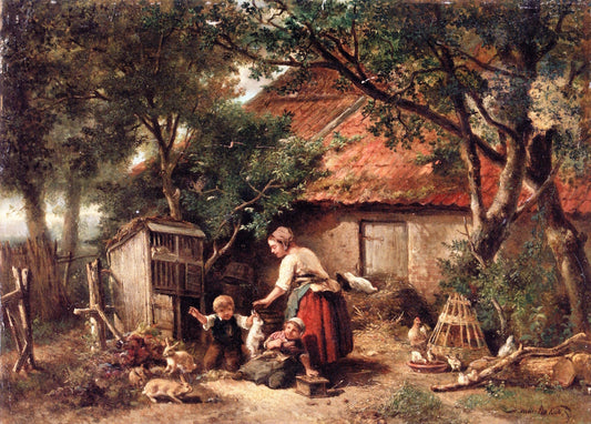 A Busy Farmyard, vintage artwork by Johan Mari Henri ten Kate, 12x8" (A4) Poster