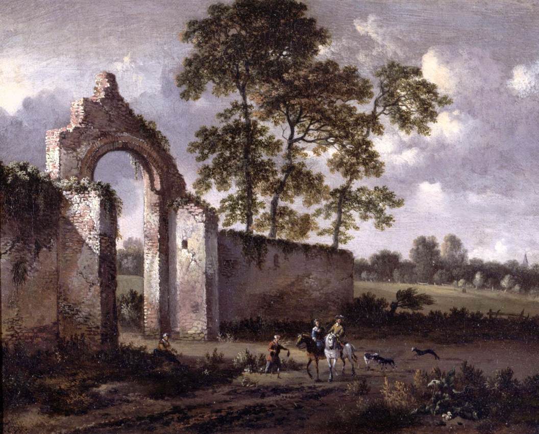 Landscape with a Ruined Arch, vintage artwork by Jan Wijnants, 12x8" (A4) Poster