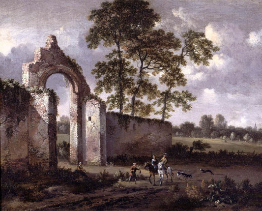 Landscape with a Ruined Arch, vintage artwork by Jan Wijnants, 12x8" (A4) Poster