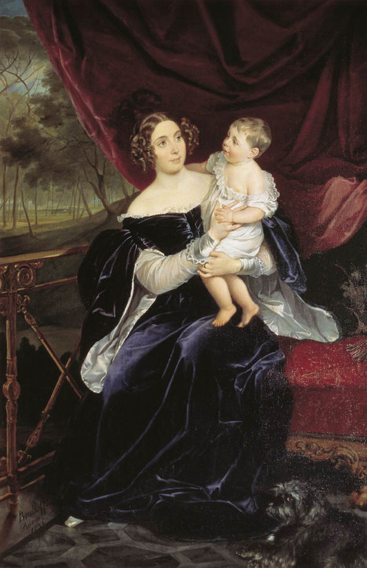 Portrait of Countess O.I.Orlova-Davydova and Her Daughter, vintage artwork by Karl Pavlovich Brulloff, A3 (16x12") Poster Print