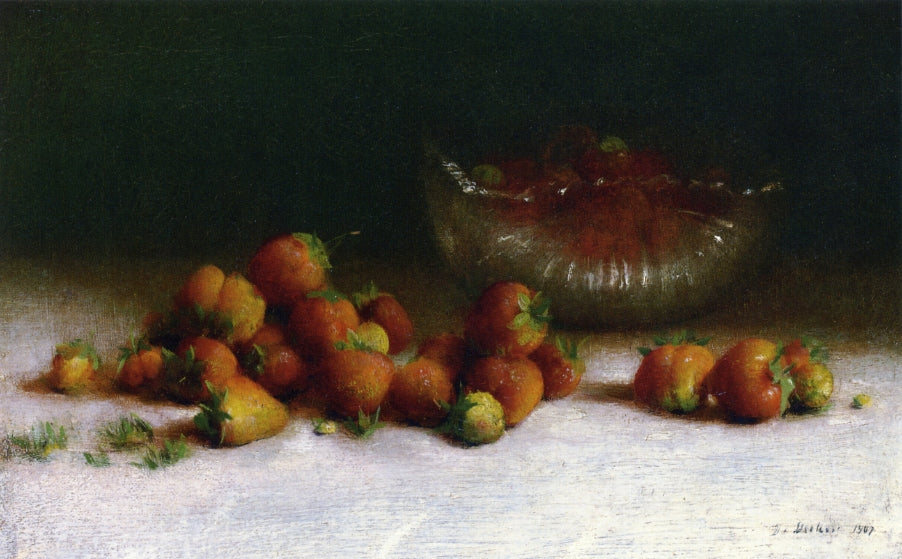 Strawberries in a Cut Glass Bowl, vintage artwork by Joseph Decker, 12x8" (A4) Poster