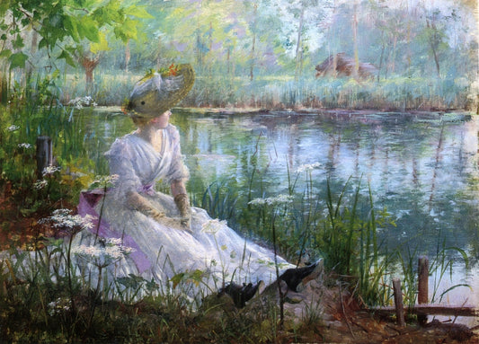 A Beauty by  a River, vintage artwork by Charles James Theriat, 12x8" (A4) Poster