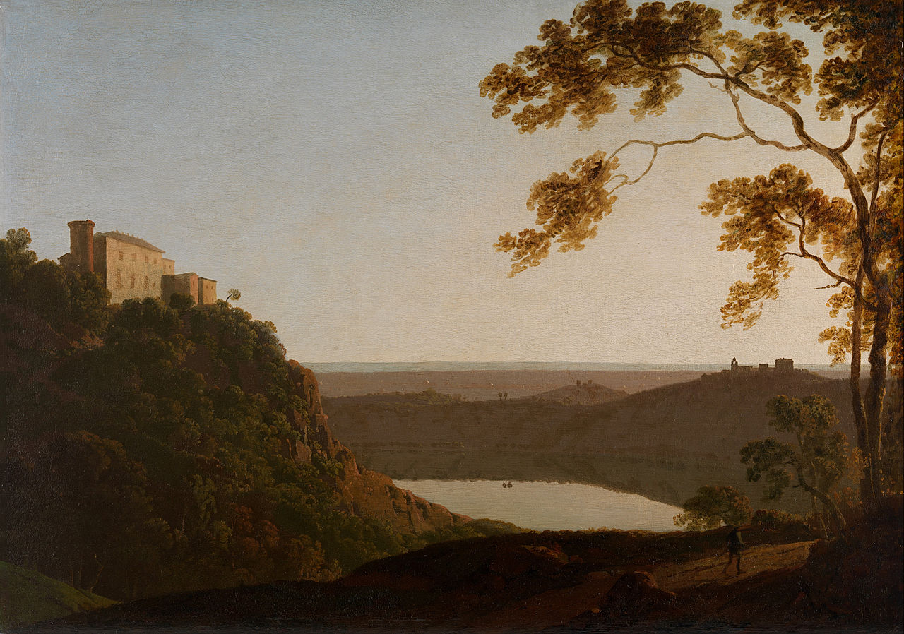 Lake Nemi at Sunset, vintage artwork by Joseph Wright of Derby , 12x8" (A4) Poster