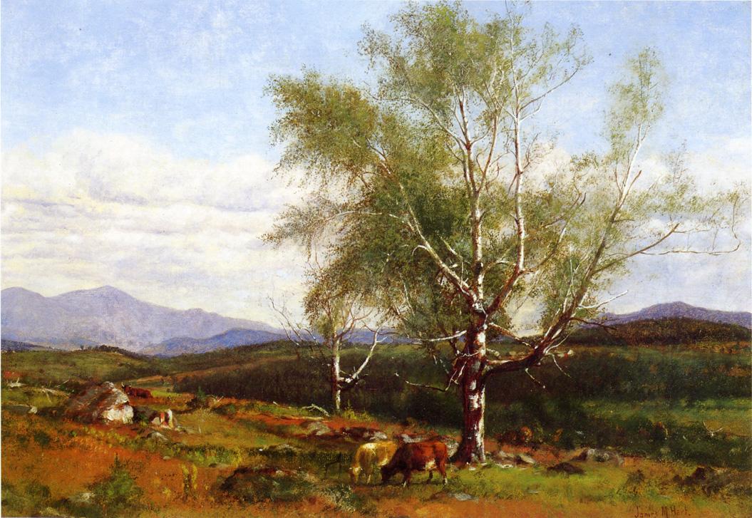 Cows Grazing in a Valley, vintage artwork by James McDougal Hart, 12x8" (A4) Poster