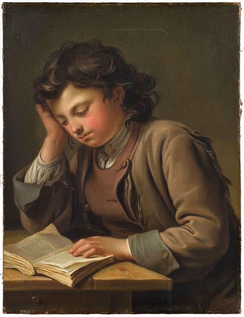 Reading Boy, vintage artwork by Per Krafft the Elder, 12x8" (A4) Poster