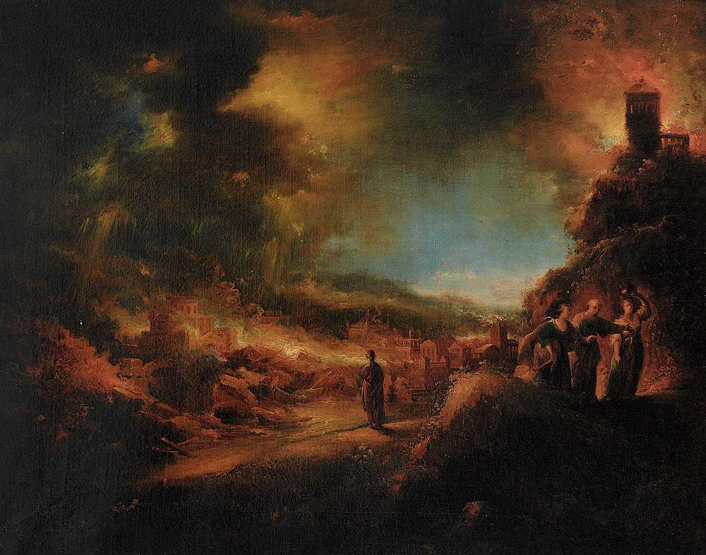 Sodome, vintage artwork by Johann Georg Trautmann, 12x8" (A4) Poster
