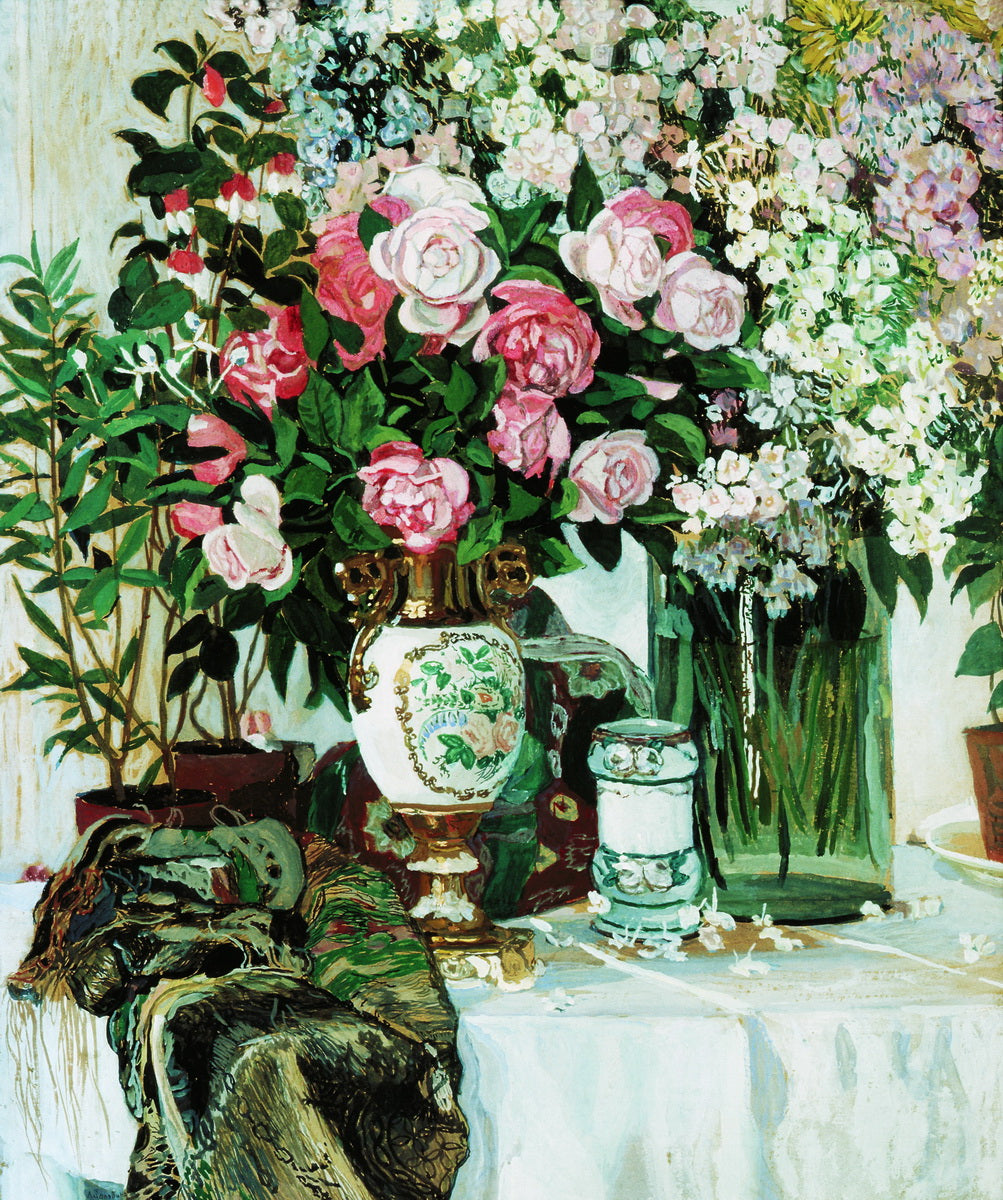 Roses and Porcelain, vintage artwork by Alexander Golovin, 12x8" (A4) Poster