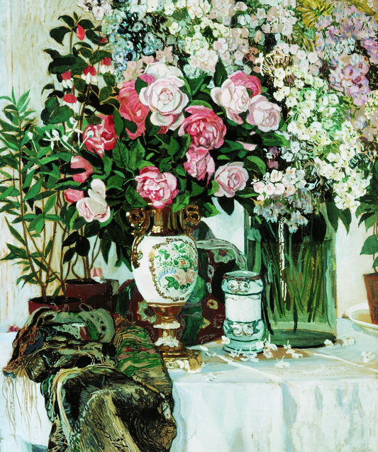 Roses and Porcelain, vintage artwork by Alexander Golovin, 12x8" (A4) Poster